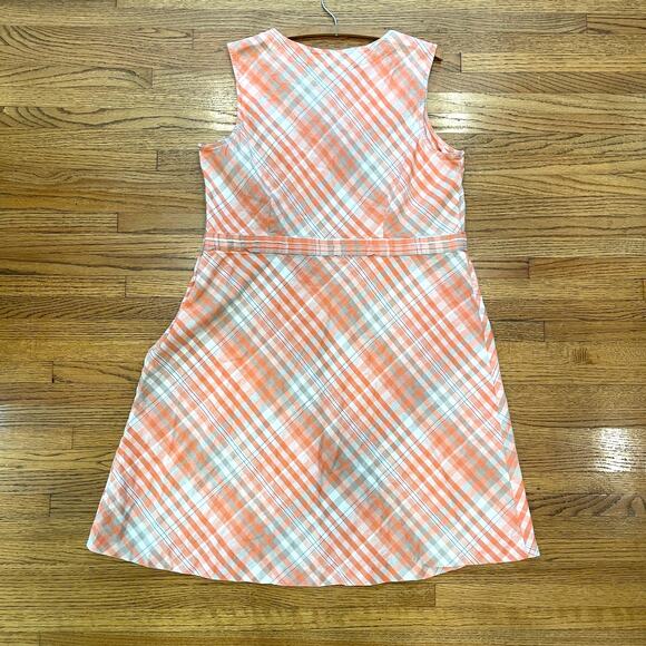LL Bean Sleeveless Linen Blend Dress Plus Sz 20 Petite Peach/Pink Plaid - Picture 12 of 12
